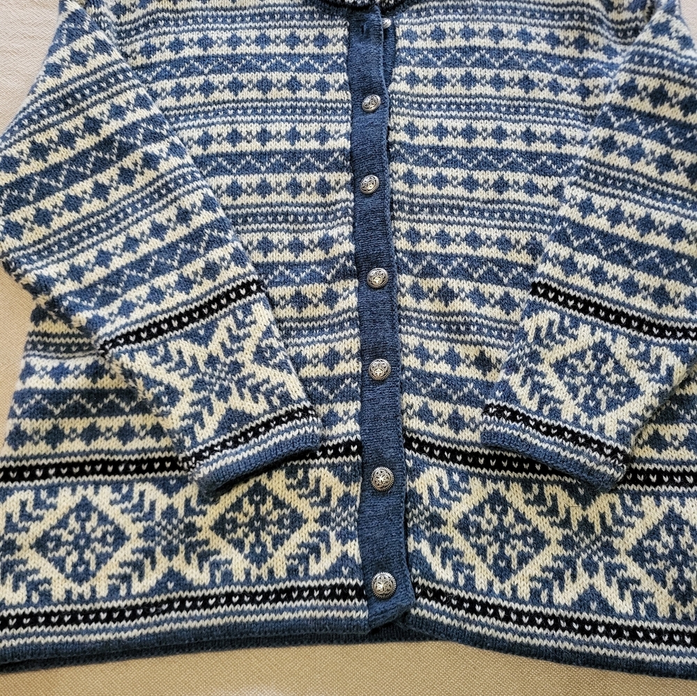 L.L.  Bean Wool Cardigan Sweater Scandi Pattern Women's Large